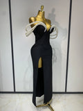 Women Luxury Designer Pearls V Neck Maxi Long Bandage Bodycon Dress Celebrity Evening Party Birthday Gowns Singer Stage Costumes