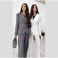 Women Solid Lapel Neck Top Pant Suit Set Elegant Full Sleeve Single Breasted Slim Coat Leg Loose Pants Suit Lady New Chic Sets