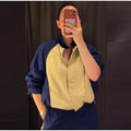 Color Block Zip Up Two Piece Set Women Long Sleeve Stand Collar Cropped Jacket High Waist Shorts 2026 Spring Summer Casual Suit