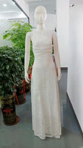 Jacquard Chiffon Long Dress Women's Backless Bandage Dresses Summer Evening Wedding Guest Green White Burgundy Pink Graduation