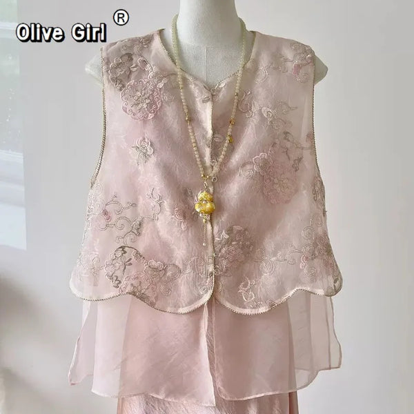 Olive Girl Pink Embroidered Embroidered Top for Garden Wedding 2026 Fairycore Photoshoot Everyday Wear S-XL XS-3XL Plus Size Embroidered Romantic Garden Party Editorial Not Costume Embroidered Top Chinese Top Blouse Chinese Heritage Fashion Women
