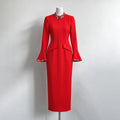 Luxury Crystal Flare Sleeve Formal Evening Dress Long Sleeves Slim Women's Gowns Trumpet Elegant Wedding Party Dress