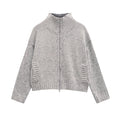 Solid Spliced Zipper Short Sweater Jackets For Women High Neck Long Sleeve Minimalist Female Fashion Style Clothes