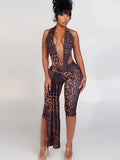 Patchwork Halter Romper Women Ribbon Sleeveless Elastic Backless Workout Activewear Midnight Activity Slim Playsuits