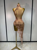 Sparkly Diamond Sequins Sexy Mesh See Through Bodycon Asymmetric Dress Women Nightclub Party Show Gogo Dancer Bar Stage Costume
