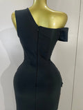 Women Elegant Shiny Diamond Sexy One Shoulder Long Bodycon Bandage Dresses Celebrity Evening Party Nightclub Wedding Guest Dress