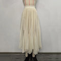 Solid Oversized Hemline Pleated Mesh Skirt Women High Waist Long Maxi Skirt Spring Summer Party Women'S Clothing