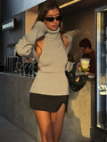 Women's Ribbed Knit Turtleneck Cutout Shoulder Halter Vest Long-Sleeved Shawl 2-Piece Set Slim Y2K Sexy Street Autumn Top