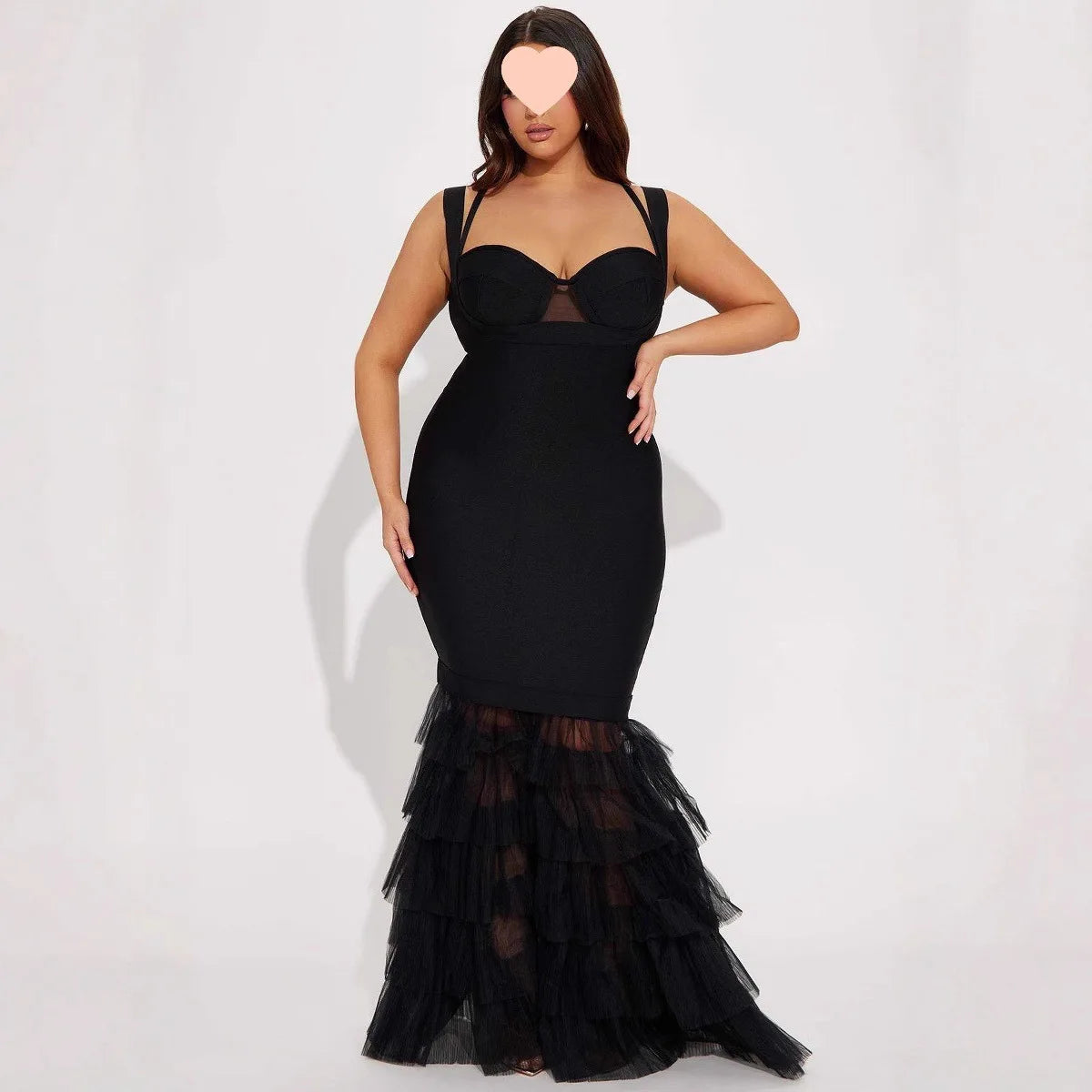 Black Color Women Sleeveless Sexy Square Collar Bodycon Mermaid Gowns Dress Bandage Fashion Evening Party Prom Outfit Vestidos