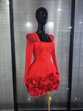 Black Red Color Women Long Sleeve Sexy O-Neck Bodycon Mini Bandage Dress Florals Celebrate Evening Party Nightclub Outfit
