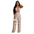 Women Set Sleeveless Strapless Tops +Wide Leg Pants Two 2 Piece Set Hole Hollow Out Outfit Summer Sexy Street Tracksuit