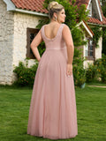 Sleeveless Evening Dresses V-Neck Sequined Embroidery Long Party Gown Clothing Elegant Mesh A-Line Formal Wedding Dress