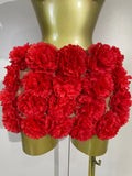 Women Sexy Red 3D Flowers Top Mini Dress Two Piece Set Eveing Party Girls Birthday Nightclub Stage Dress Holiday Photo Shoot Set