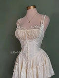 Medieval Retro Satin Mini Dress & Lace Shorts Coquette Floral Corset Camisole Rompers Date Party Summer Women Clothes