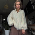 Fuzzy Sequin Zipper Women Cardigan Stand Collar Long Sleeve Loose Knitted Jacket Oversized Sequined Furry Knit Casual Winter Top
