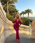 Blue Black Women Sexy Halter Off the Shoulder Crystal Ruffles Bodycon Long Bandage Dress Nightclub Party Birthday Celebrate Wear