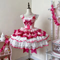 Olivegirl Lolita Dress Kawaii Sweet Bow Ruffled Slim Sleeveless Mini Princess Dresses Elegant Bow Flower Dresses Women Y2K JSK