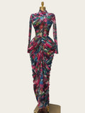 Tie Dye Printed Women Set Wrap Crop Top + Ruched Maxi Skirt 2026 Summer Beach Vacation Birthday Two Piece Set Outfits