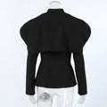 Black Luxurious Coat for Women V Neck Long Sleeve Patchwork Buttons Tunic Cape Style Short Jacket Female Autumn New