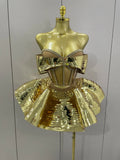 Sexy Stage Performance Costume Two Piece Set Silver Sequins Rhinestone Fancy Outfit Women Backless Shiny Birthday Party Dresses