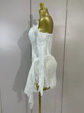 Women Sexy Strapless Backless Red Lace Split Mni Bodycon Dress With Gloves Celebrity Elegant Evening Club Birthday Party Outfit