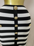 Sexy Off Shoulder Striped Button Two Piece Mini Bandage Set 2025 Women Celebrity Designer Evening Party Luxury Birthday Outfit