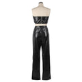Women's Green Corset Cut-Out Cargo Sexy Sleeveless Jumpsuits PU Leather Matching Set Sexy Clubwear 2 Piece Outfits