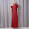 Formal Evening Party Solid Dress for Women Diagonal Collar Off Shoulder High Waist Elegant Maxi Dresses with Ribbon Female