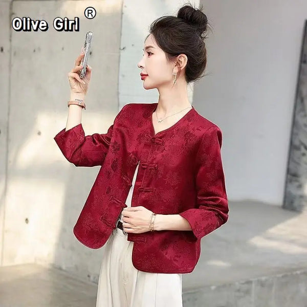 Olive Girl Red Embroidered Embroidered Jacket for Ren Faire 2026 Garden Wedding Fairycore Photoshoot M-XXL XS-3XL Plus Size Hand Embroidered Dramatic Silhouette Garden Party Editorial Not Costume Chinese Heritage Fashion Women