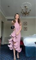 Elegant Women's Halter Ruffles Midi Dress Pleated Irregular Slit Dresses Evening Wedding Guest Pink Yellow Blue Party Prom 2026