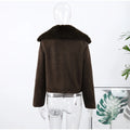 Vintage Lapel Suede Lace Up Jackets Women Solid Fur Collar Pad Shoulder Short Coats 2025 Female Autumn Chic Casual Streetwear