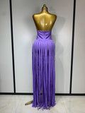 Women Sexy Sleeveless Halter Tassel Bodycon Bandage Dress Purple Black Elegant Evening Party Nightclub Birthday Prom Dress