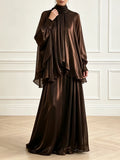 Modest Two Piece Set for Women Turtleneck Raglan Balloon Sleeve Irregular Top Maxi Flowy Long Skirt for Evening Occasions