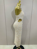 Elegance Pearl Beading Sequins Sleeveless Sexy Strap Bodycon Long Dress Women Celebrate Evening Party Birthday Outfit Vestido