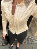 Elegant Folds Women Jackets Stand Collar Long Sleeve Fitted Jacket for Commute Weekend Outing Wear Fashion Autumn