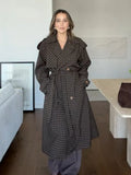 2026 Women Winter Plaid Trench Coat Single Breasted Waist Tie Loose Jacket Autumn High Street Daily Chic Hot Lux Outerwear 2026