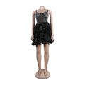 Sexy Rhinestone Bodycon Ruched Puff Suspenders Dresses Women Sheer Mesh Birthday Party Night Clubwear Summer Dresses Robes