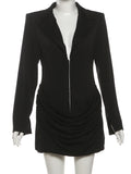 Elegant Office Dress Women Sexy Single-Breasted Hidden Buttons V-Neck Full Sleeve Folds Fashion Commute Bodycon