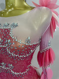 Luxury Sparkly Rhinestones Pearl Leaves Sexy Mesh Long Dress Women Celebrate Party Birthday Wedding Dress Nightclub Stage Outfit