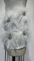 Women's Rhinestone Feather Sequin Embroidered V-Neck Suspender Dress Birthday Party Banquet Performance Dress Vestidos De Fiesta