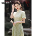 Olive Girl Green Dramatic Qipao for Ren Faire 2026 Garden Wedding Fairycore Photoshoot Everyday Wear S-XXL XS-3XL Plus Size Dramatic Silhouette Romantic Cottagecore Garden Party Editorial Not Costume Chinese Heritage Fashion Women