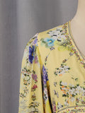 Yellow Floral Print Puff Sleeve Maxi Dress for Women Deep V Neck High Waist Asymmetrical Ruffle Hem Skirt for Garden Parties