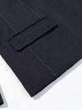 Navy Business Meetings Women's White Topstitch Trim Blazers Double Breasted Design Lapel Blazer for Office Commute