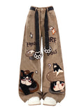 Cartoon Embroidered Loose Straight Leg Jeans Women's Trousers Autumn Design Wide Leg Long Pants Vintage High Waist Denim