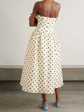 Slim Patchwork Wave Point Elegant Dresses for Women Square Neck Sleeveless High Waist Dress Female