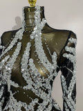 Sparkly Rhinestones Sexy Mesh Transparent Mini Dress Eveing Birthday Party Dance Nightclub Fashion Show Stage Costumes