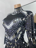 Flashing Rhinestones Mirrors Long Sleeve Dress Performance Singer Dancer Costume Bar Nightclub Party Stage Wear Birthday Vestido