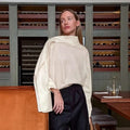 French Elegant Solid Blouse for Women Irregular Neck Patchwork Ribbon Long Sleeve Minimalist Shirt Female Spring