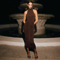 Halter Pleated Maxi Dress For Women Sleeveless Sexy Backless Dress High Street Evening Party Clothes Bodycon Fashion