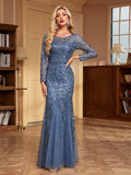 Long Sleeve Mermaid Evening Dresses Embroidery Long Gown Elegant Formal Dress Women Party Club Bodycon Bridesmaid Dress